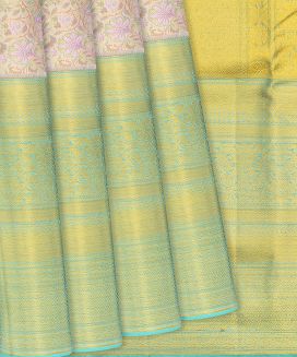 Lavender Handloom Kanchipuram Tissue Silk Saree With Floral Motifs

