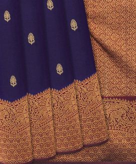 Purple Handloom Kanchipuram Korvai Silk Saree With Floral Motifs
