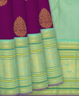 Magenta Handloom Kanchipuram Korvai Silk Saree With Floral Motifs
