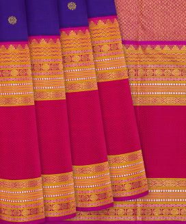 Purple Handloom Kanchipuram Korvai Silk Saree With Rudraksham Motifs
