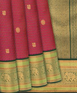 Crimson Handloom Kanchipuram Korvai Silk Saree With Checks
