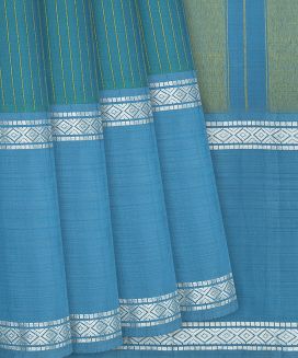 Cyan Handloom Kanchipuram Silk Saree With Zari Stripes
