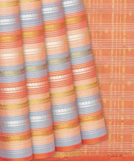 Peach Handloom Kanchipuram Silk Saree With Mango Motif Stripes
