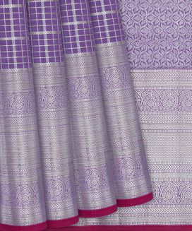 Lavender Handloom Kanchipuram Silk Saree With Silver Zari Checks
