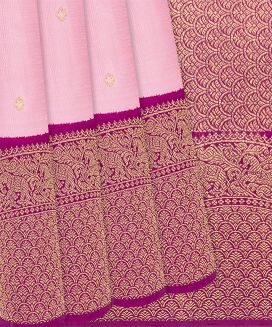Baby Pink Handloom Kanchipuram Korvai Silk Saree With Kamalam Motifs
