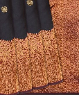 Black Handloom Kanchipuram Korvai Silk Saree With Kamalam Motifs
