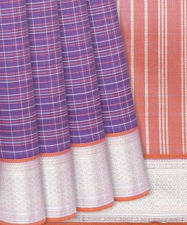 Lilac Handloom Kanchipuram Silk Saree With Silk Checks
