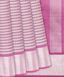 Dusty Pink Handloom Kanchipuram Silk Saree With Checks
