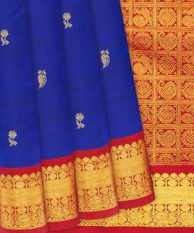 Blue Handloom Kanchipuram Korvai Silk Saree With Flower Buttas
