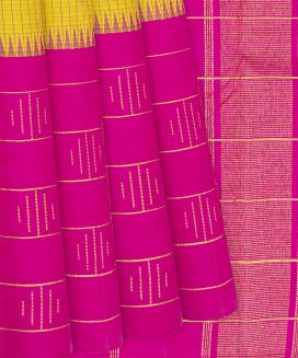 Yellow Handloom Kanchipuram Korvai Silk Saree With Pink Border
