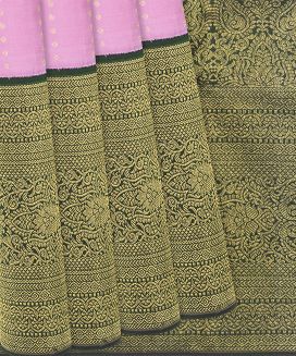 Baby Pink Handloom Kanchipuram Korvai Silk Saree With Green Border
