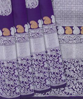 Purple Handloom Kanchipuram Silk Saree With Elephant Buttas
