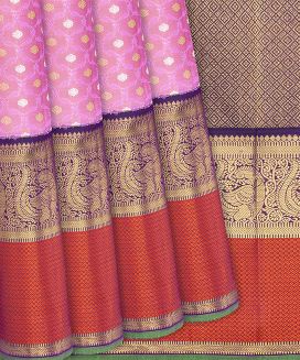 Baby Pink Handloom Kanchipuram Korvai Silk Saree With Floral Jaal Motifs
