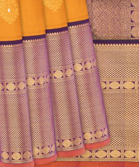 Turmeric Yellow Handloom Kanchipuram Korvai Silk Saree With Buttas
