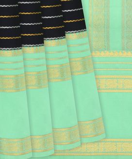Black Handloom Kanchipuram Korvai Silk Saree With Beldari Stripes
