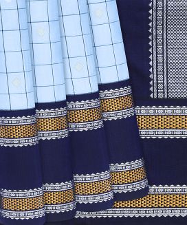 Turquoise Handloom Kanchipuram Korvai Silk Saree With Checks
