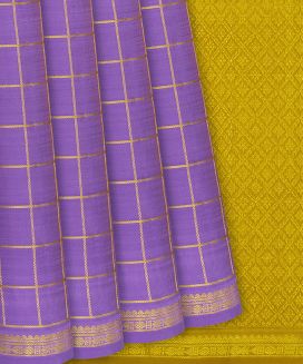 Violet Handloom Kanchipuram Silk Saree With Checks
