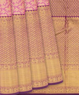 Light Peach Handloom Kanchipuram Korvai Silk Saree With Vanasingaram Motifs  
