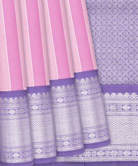 Baby Pink Handloom Kanchipuram Korvai Silk Saree With Stripes
