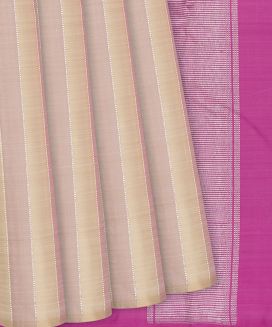 Cream Handloom Kanchipuram Silk Saree With Stripes

