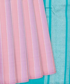 Baby Pink Handloom Kanchipuram Silk Saree With Stripes 
