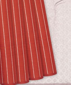 Red Handloom Kanchipuram Silk Saree With Dotted Stripes
