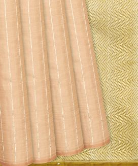 Light Peach Handloom Kanchipuram Silk Saree With Dotted Stripes
