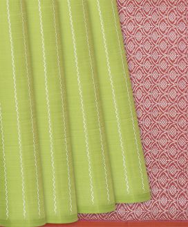 Pista Green Handloom Kanchipuram Silk Saree With Stripes 
