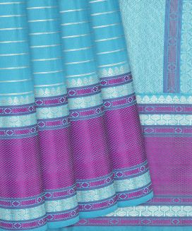 Turquoise Handloom Kanchipuram Silk Saree With Zari Stripes

