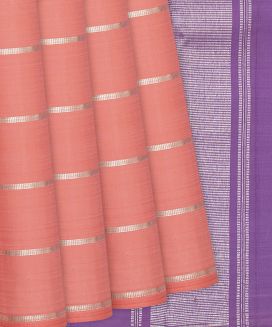 Peach Handloom Kanchipuram Silk Saree With Zari Stripes

