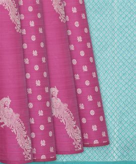 Pink Handloom Kanchipuram Silk Saree With Peacock Buttas 
