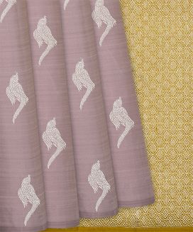 Dusty Pink Handloom Kanchipuram Silk Saree With Parrot Buttas 
