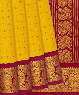 Yellow Handloom Kanchipuram Korvai Silk Saree With Plus Motifs 
