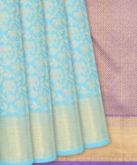Turquoise Handloom Kanchipuram Silk Saree With Vanasingaram Motifs 
