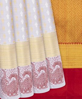 Grey Handloom Kanchipuram Silk Saree  With Floral Motifs
