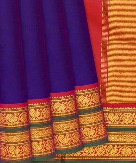 Purple Handloom Kanchipuram Silk Saree With Contrast Border

