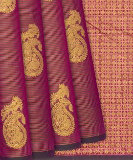 Pink Handloom Kanchipuram Silk Saree With Stripes & Buttas

