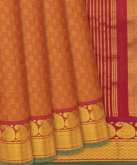 Rust Handloom Kanchipuram Payadi Silk Saree With Checks  
