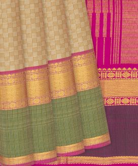 Beige Handloom Kanchipuram Payadi Silk Saree With Checks
