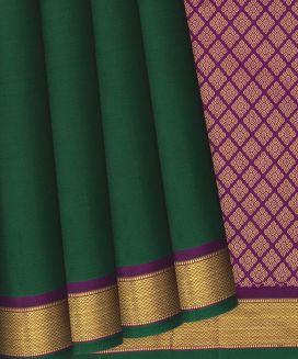 Bottle Green Handloom Kanchipuram Plain Silk Saree
