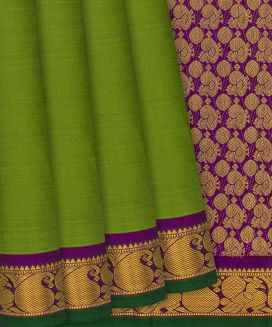 Grass Green Handloom Kanchipuram Plain Silk Saree
