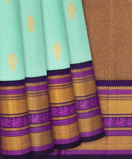 Turquoise Handloom Kanchipuram Korvai Silk Saree With Gandaberunda Motifs

