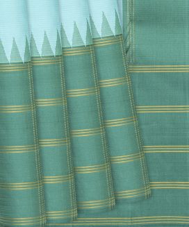 Turquoise Handloom Kanchipuram Korvai Silk Saree With Stripes
