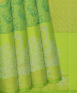 Light Green Handloom Kanchipuram Silk Saree With Leaf Motifs
