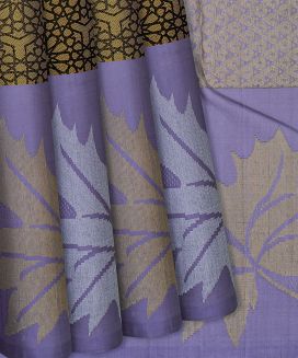Mustard Handloom Kanchipuram Silk Saree With Geometric Motifs

