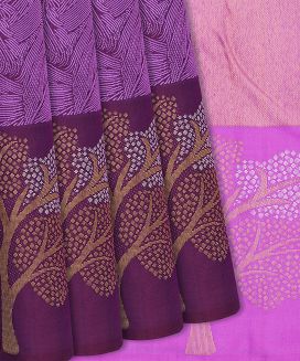 Magenta Handloom Kanchipuram Silk Saree With Abstract Motifs

