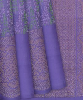 Lavender Handloom Kanchipuram Silk Saree With Meena Floral Motifs
