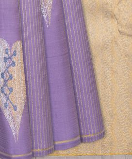 Lavender Handloom Kanchipuram Silk Saree With Heart Buttas
