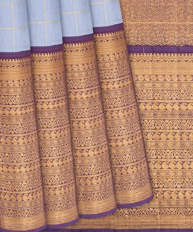 Grey Handloom Kanchipuram Korvai Silk Saree With Checks
