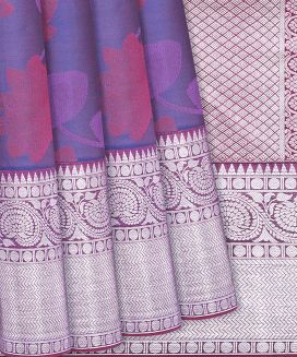 Lilac Handloom Kanchipuram Silk Saree With Floral Motifs
